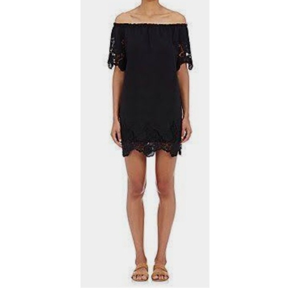Barneys NY Black Lace Off Shoulder Shift Dress Embroidered Coquette Whimsigoth